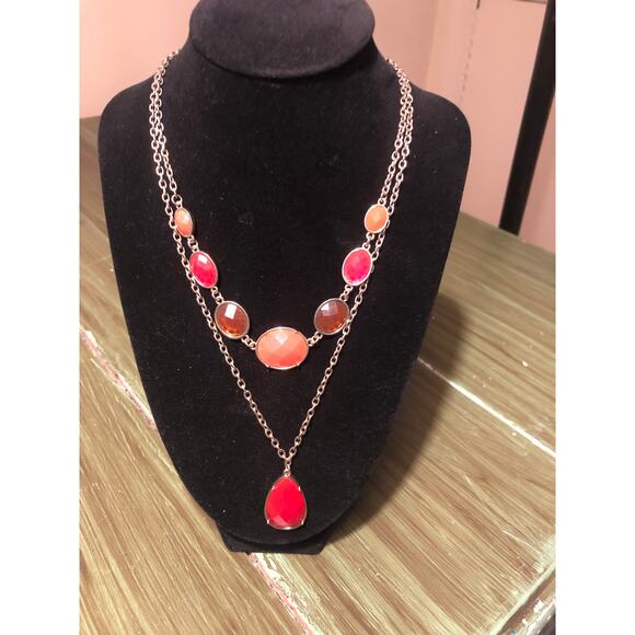 Forever 21 Vintage 90s Silvertone Orange Stone Statement Necklace - Picture 1 of 5